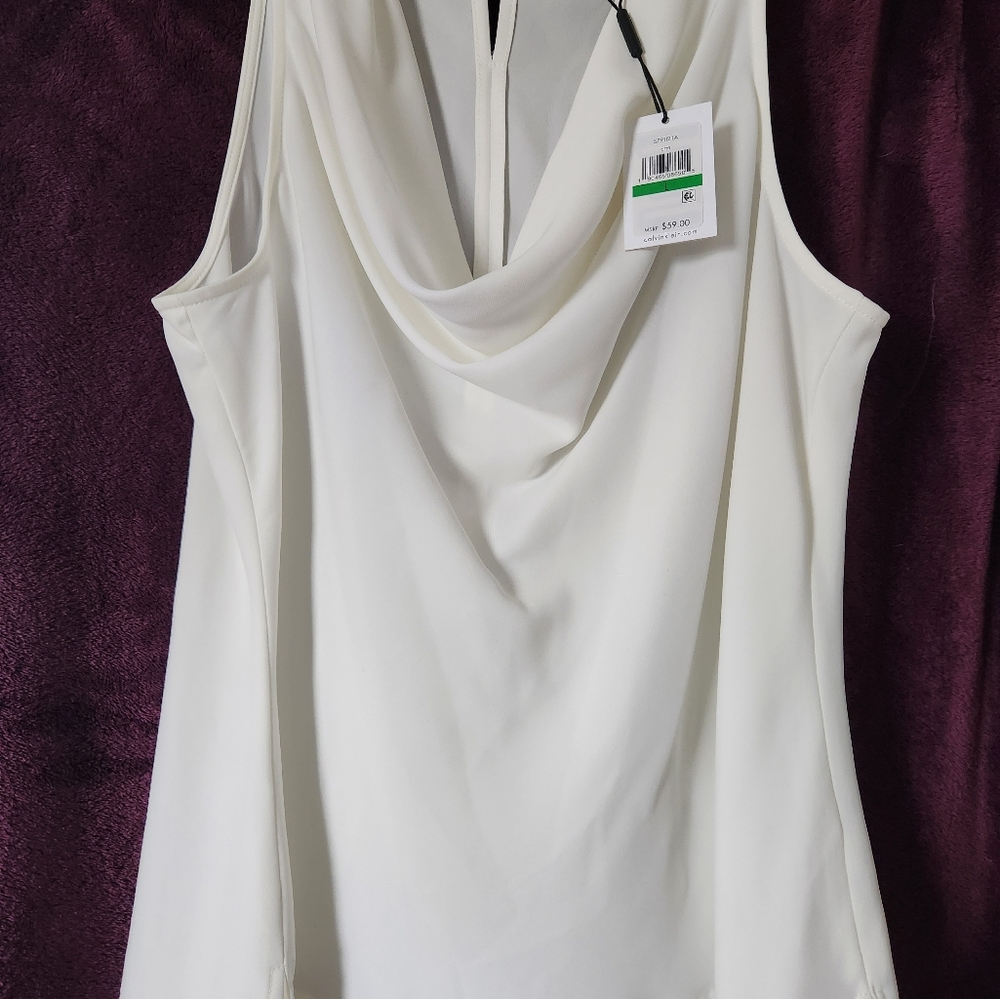 Calvin Klein white drape neck sleeveless top. Size L